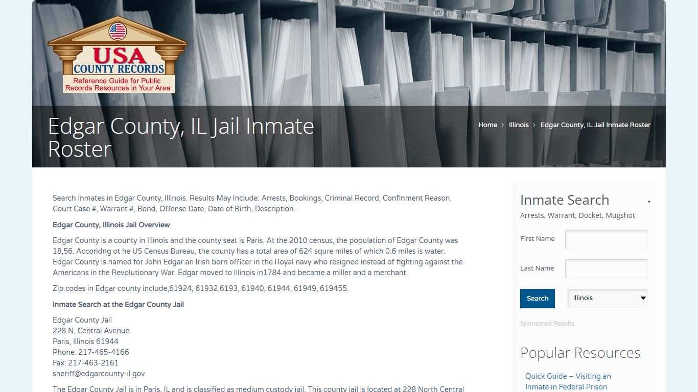 Edgar County, IL Jail Inmate Roster | Name Search